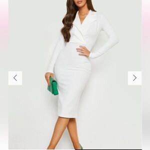 Boohoo Ivory Long Sl Wrap Tailored MIDI Dress SZ 10